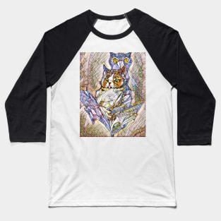 A Cat and An Owl Mosaic Mash-Up Baseball T-Shirt